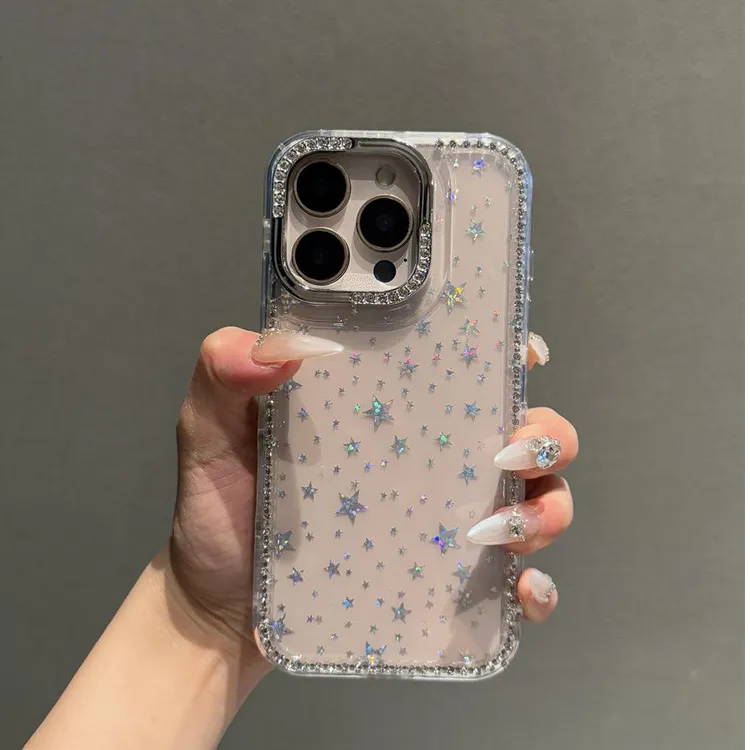 闪粉镭射碎钻小星星iPhone14promax苹果16pro15plus手机壳13透明