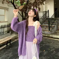 【真两件】慵懒风外套毛衣女2025秋内搭背心针织开衫两件套