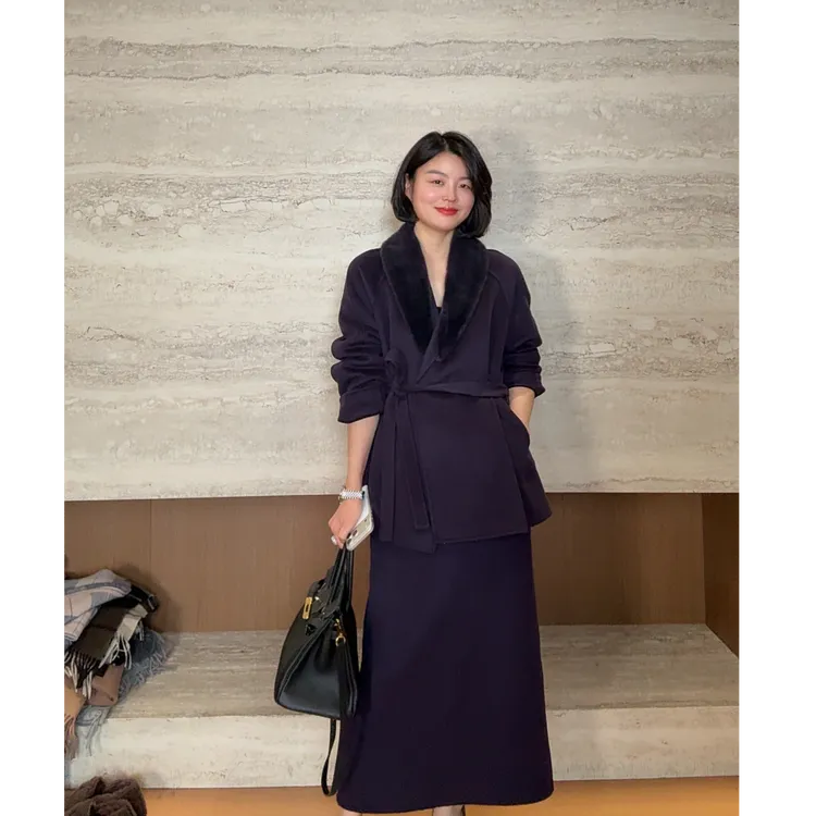 TANTAN 气质收腰毛领秋冬毛呢外套4229