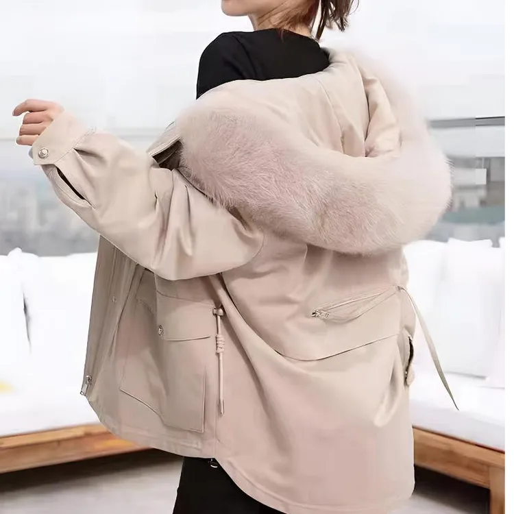 【百加】派克服女25新短款可拆卸真狐狸毛领獭兔毛内胆皮草外套