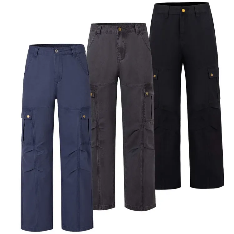 COMBUSTIBLE ICE可燃冰水洗做旧复古cleanfit纯棉直筒微喇工装裤