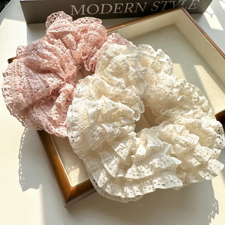 韩版新款裙边蕾丝大肠圈高品质氛围感头绳田园风优雅发饰扎头绳
