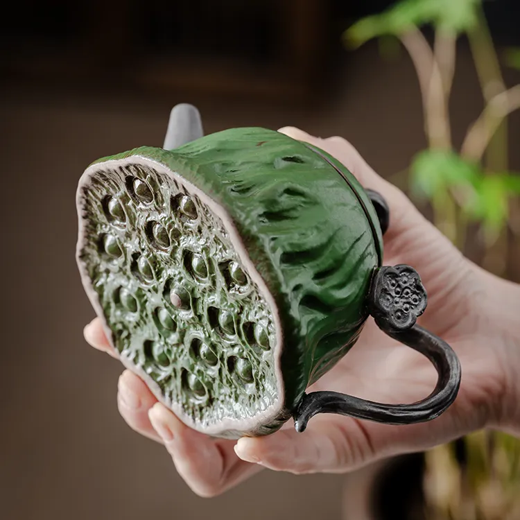 荷叶莲子莲蓬茶壶仿生茶具茶器200毫升球孔过滤竹青绿色莲子壶