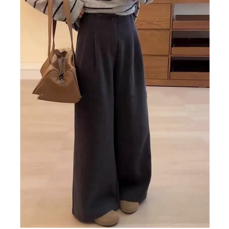 【现货➕运费险】慵懒高级感灰色毛呢裤子女款高腰直筒裤阔腿裤
