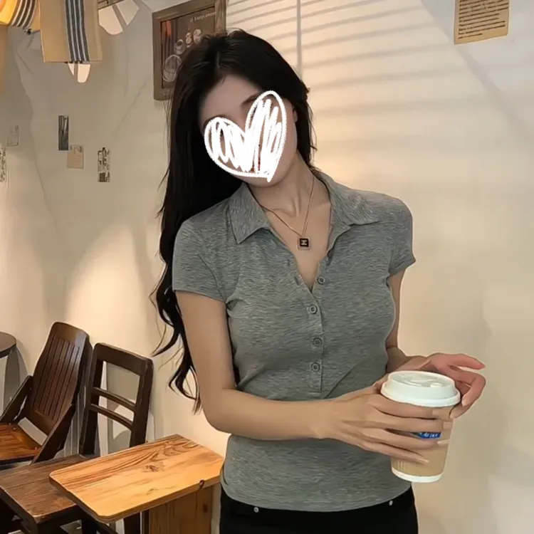 YIDENG POLO衫短袖正肩白色t恤夏季2025新款辣妹百搭修身翻领上衣