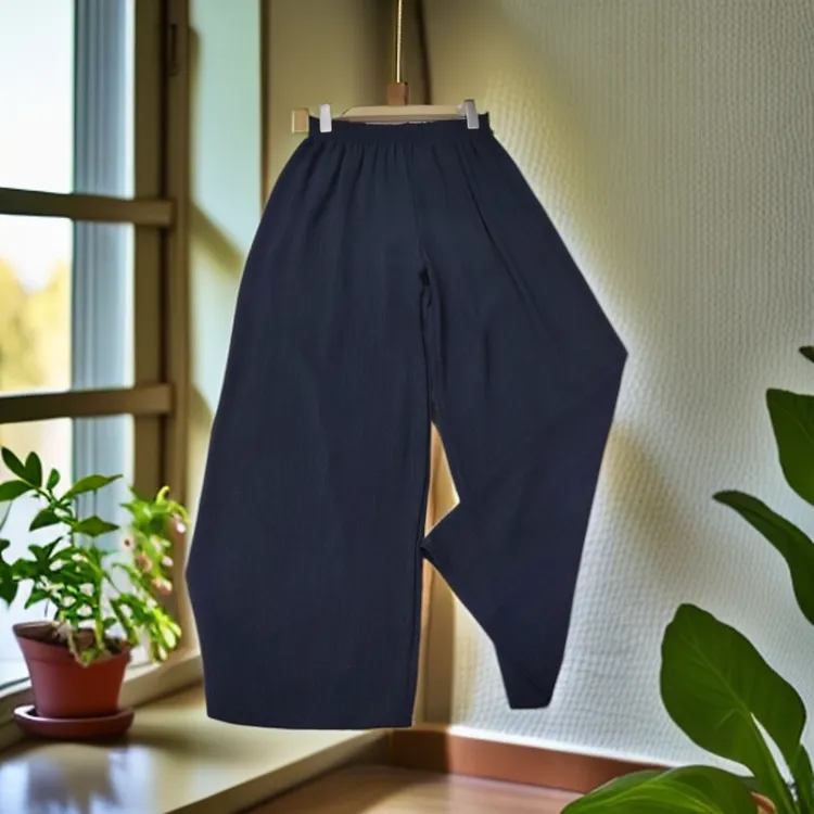 醋纤混纺褶皱肌理空气感高腰显瘦百搭垂感宽松裤子