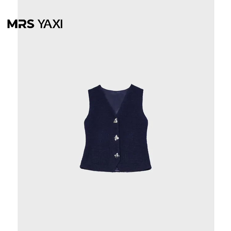 Mrsyaxi收腰无袖V领小香银扣马甲YX5030709