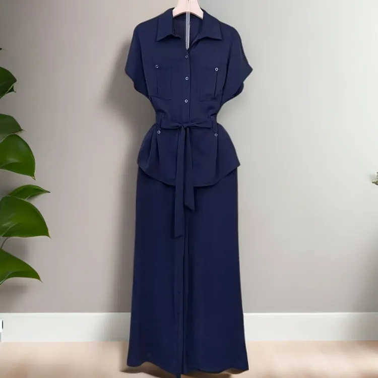 韩系短袖衬衫套装女夏季新款轻熟风通勤宽松阔腿裤休闲两件套M115