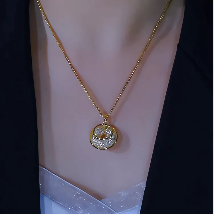 钛钢项链 秋冬新款爆闪网纱平安扣吊坠项链女爆款气质高级感饰品