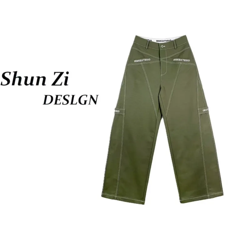 顺子/SZ9936 时尚潮牌休闲刺绣logo线条隔断免烫直筒裤