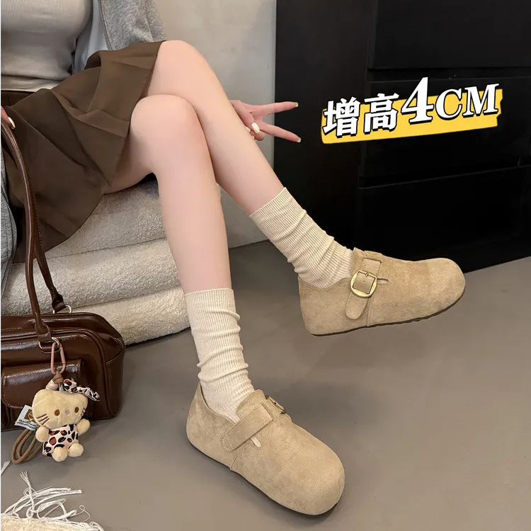 啄木鸟厚底内增高全包勃肯鞋女2025新款秋季一脚蹬单鞋乐福豆豆鞋