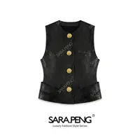 SARA.PENG层次叠影｜重工金属扣高级哑光羊皮真皮马夹｜1D168427