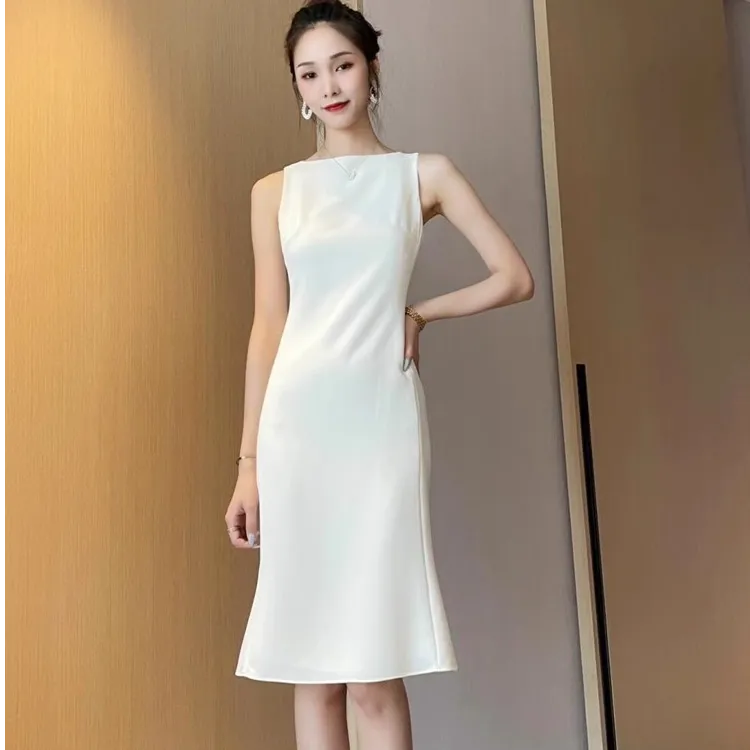 THEORY ERROR夏装鱼尾裙摆修身纯色无袖连衣裙气质时尚小众设计感