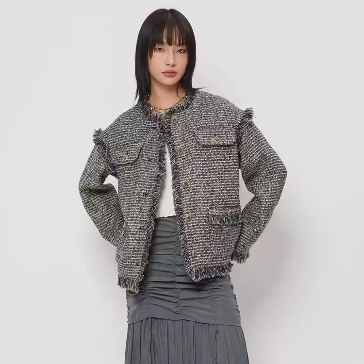 【MonTendre】 秋季新款 M 知性淑女风毛边流苏小香风百搭外套女