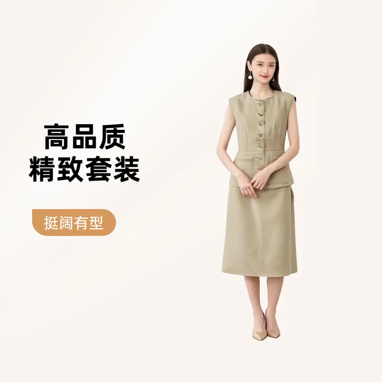 2025杏色套装裙马甲半裙通勤职业气质优雅套装裙断码孤品捡漏