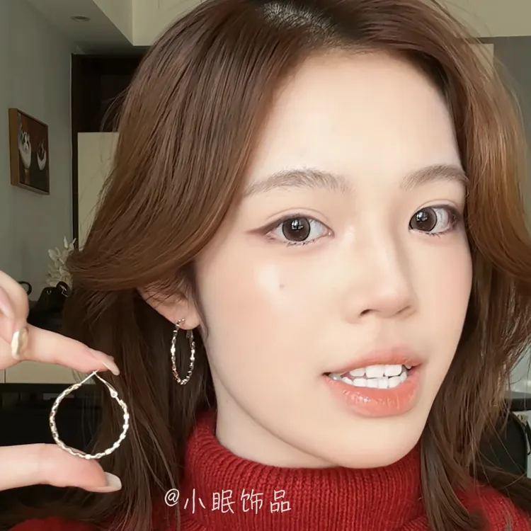 铜合金耳饰 碎银子圆圈耳环2025新款爆款耳扣轻奢高级感夸张耳圈