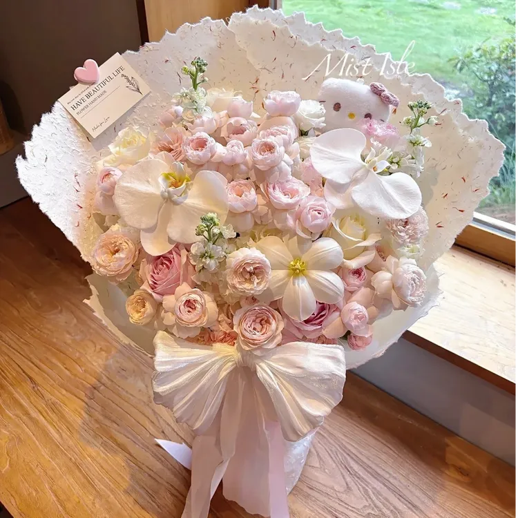 仙子之吻粉黄玫瑰花束鲜花订购小时达的同城配送女友生日花店附近