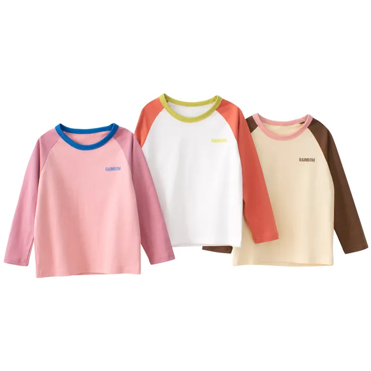 2025秋季新款中小童撞色秋装ins简约韩系纯棉长袖T恤宝宝打底上衣