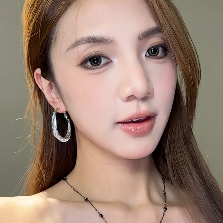 合金仿水晶耳饰 银针复古风几何U形耳扣女韩国时尚网红气质网格