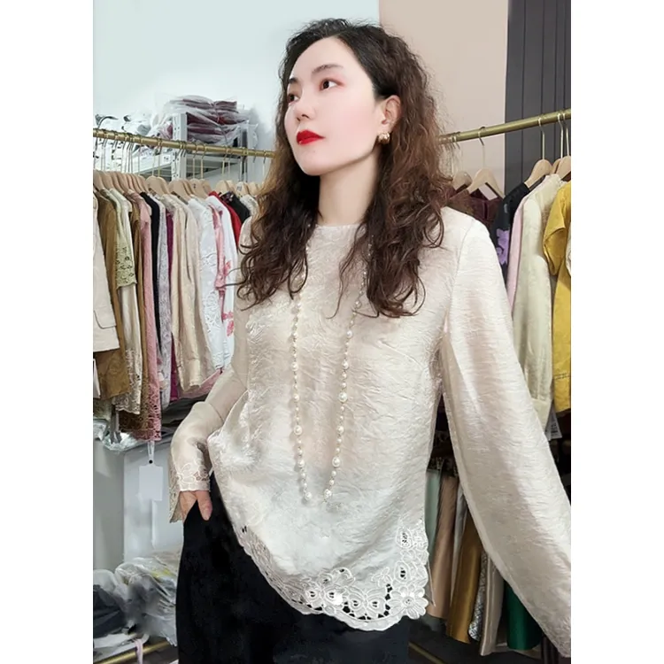 浮光锦~镂空刺绣薄款纯色长袖上衣2025早秋新款刺绣衣服中国风