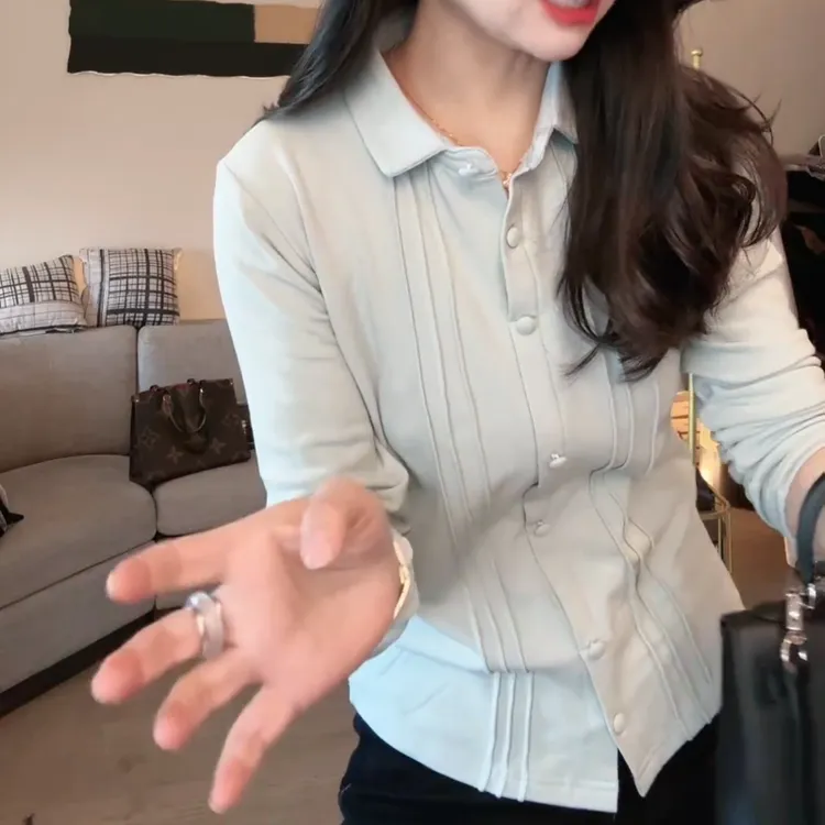 秋冬新款褶皱磨毛显瘦简约百搭衬衣上衣LK2508893