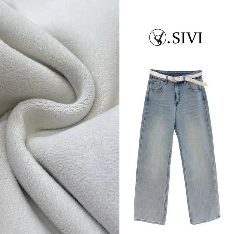 熙薇『踏雪寻梅』2025冬季新款设计师休闲加绒直筒牛仔裤H6834