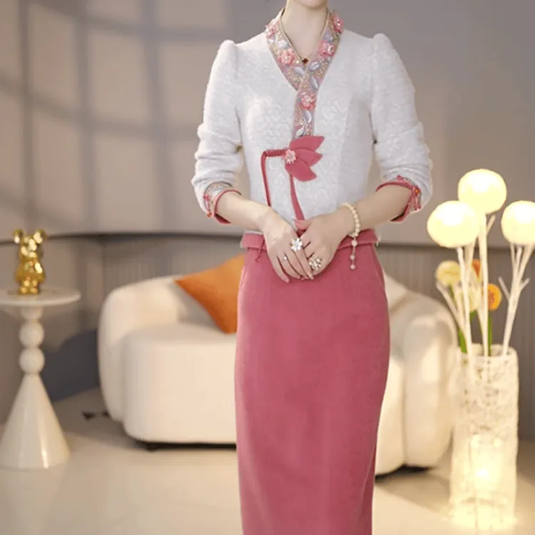 B627【上衣+半身裙】2025秋冬新款时尚优雅气质减龄新中式套装裙