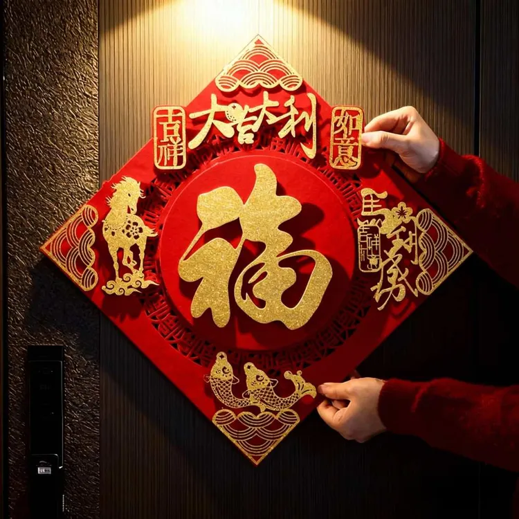 马年高档立体福字贴2026新年装饰门贴喜庆春节过年入户门大门布置