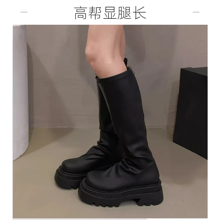 2025秋冬新款骑士靴过膝长筒靴高筒靴黑色中筒长靴厚底百搭时尚