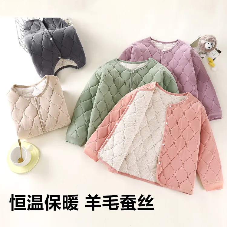 （加厚棉袄校服神器）儿童蚕丝棉羊毛三层夹棉保暖上衣外套秋冬季