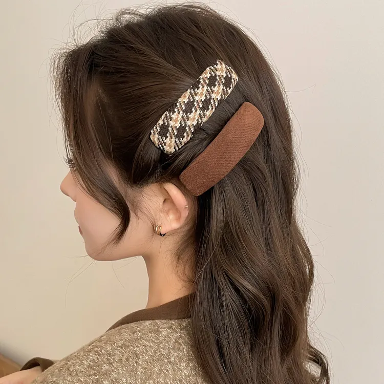 咖色美拉德发夹秋冬女新款发卡前额边夹侧边碎发刘海夹子毛绒头饰