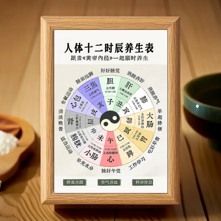 黄帝内经十二时辰养生图表玻璃竖款长方形现代时尚镂空工艺带画片