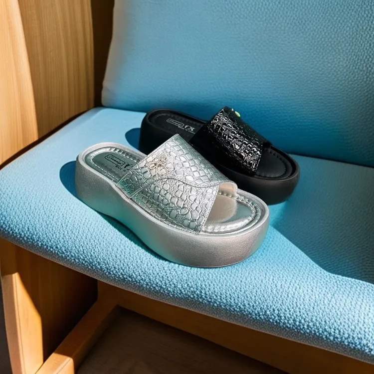 高跟（4-6cm)厚底夏季20一字拖女士凉拖鞋软底舒适坡跟防滑