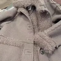 ［小小布］no退换-东大门正品a5n浅卡其色奶咖色拼毛毛外套