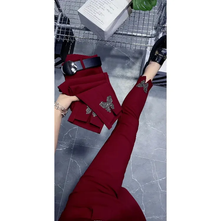 Aimeerosa/艾洛莎春季新款蝴蝶开叉休闲裤梨形百搭显瘦九分烟管裤