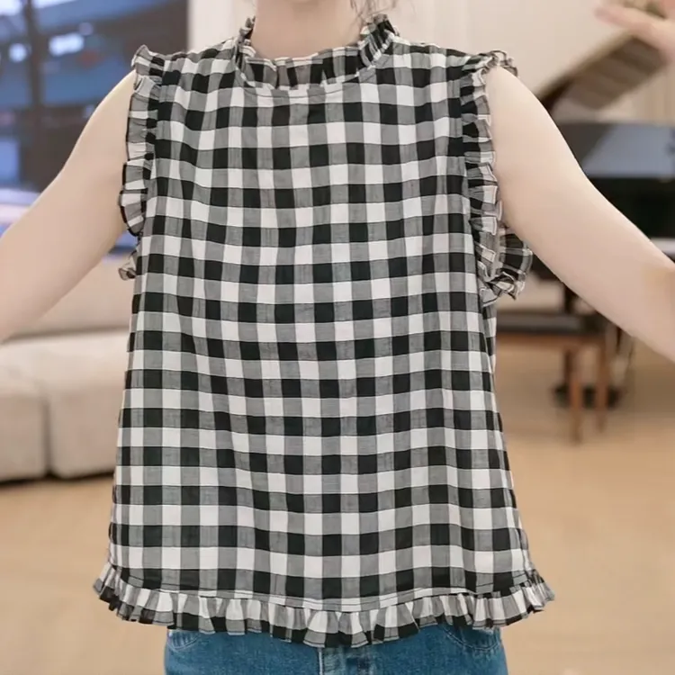设计感洋气时尚宽松休闲背心女2025夏季新款黑白格子气质百搭上衣