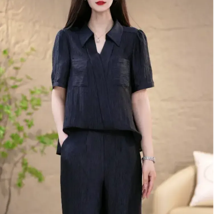 夏季简约时尚减龄气质优雅套装两件套M-4XL