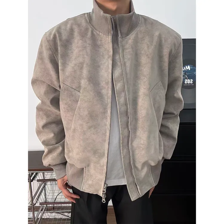 cleanfit美式立领扎染皮夹克男秋冬复古飞行外套加绒保暖棉衣棉服