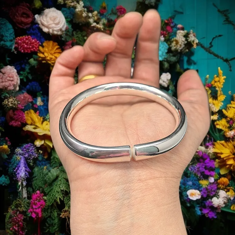 足银手镯 足银999泥鳅背光面纯银手镯镯子手工时尚经典素圈