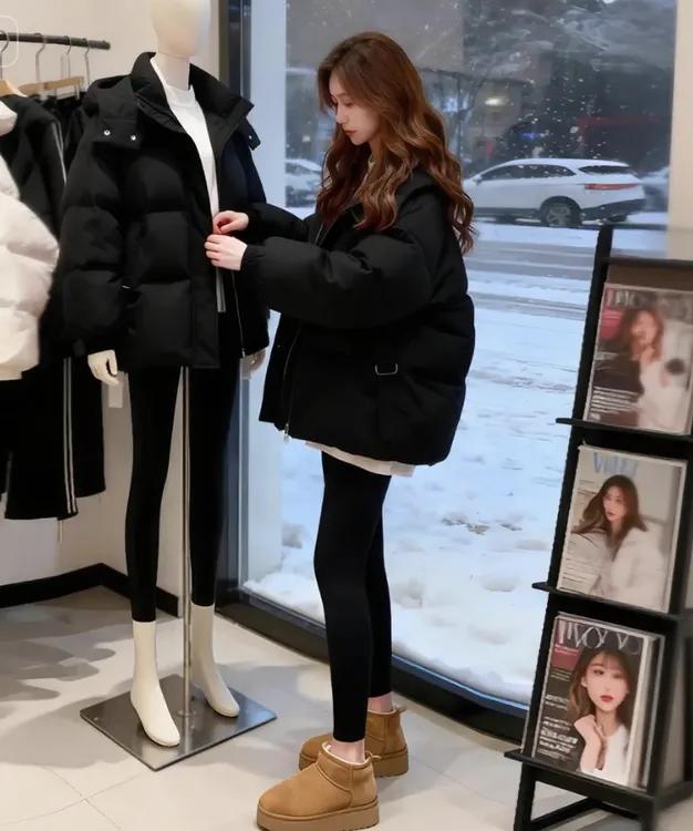 2025秋冬季新款韩版气质显瘦黑色保暖宽松棉服外套女加厚棉衣袄潮