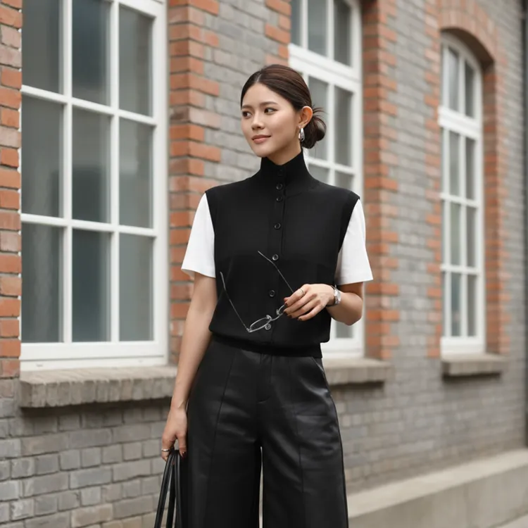 韩系减龄高级感撞色假两件短袖上衣女初秋复古针织衫SHBZX641456