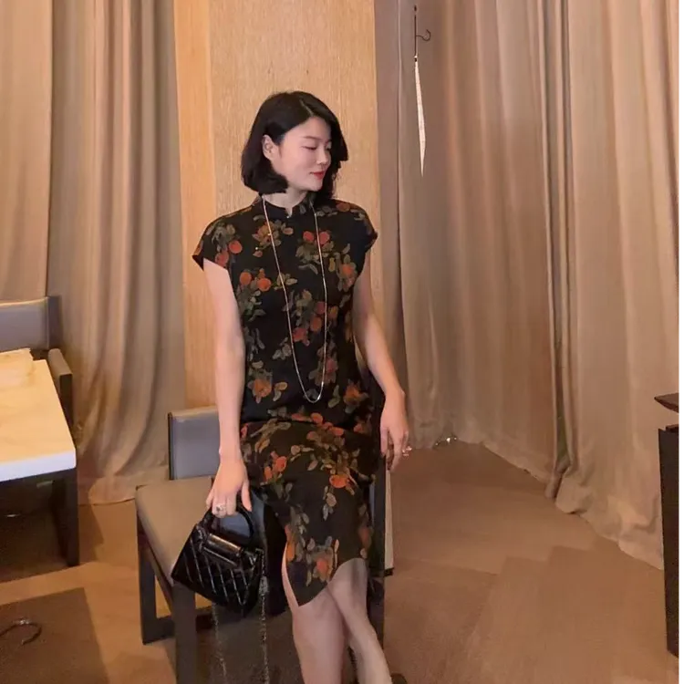TANTAN 显瘦气质复古修身中长款旗袍1904