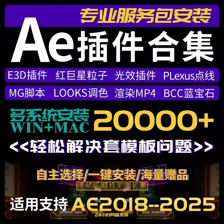 Ae插件合集全套2025汉化一键安装红巨星Particular粒子E3D套模板