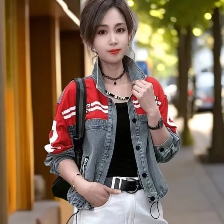 牛仔外套女2025春秋新款时尚洋气拼接显瘦宽松设计感长袖短款上衣