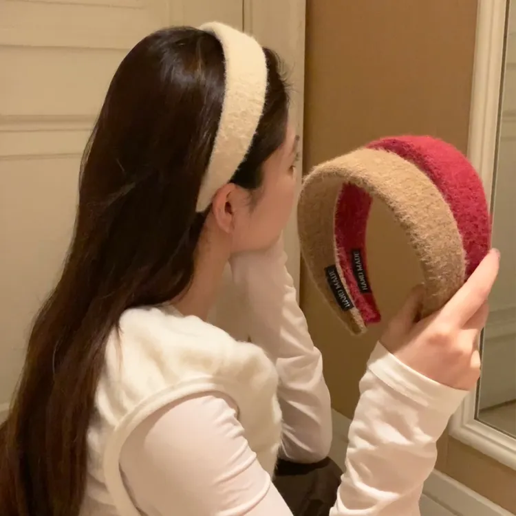 秋冬纯色毛呢宽边发箍女高颅顶头箍发饰外戴压发显脸小头饰发卡