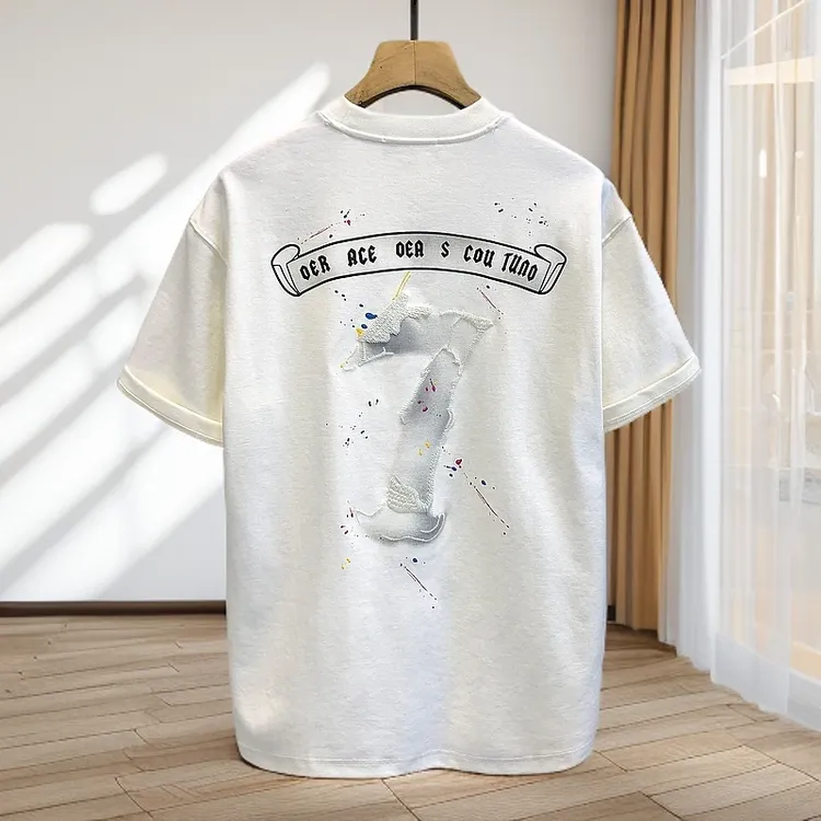 仓石一树潮牌美式重磅短袖T恤男士夏季新款泼墨刺绣宽松圆领上衣