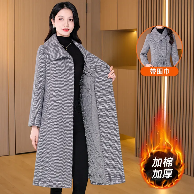 品牌小香风带围巾毛呢外套秋冬2025新款爆款高级感小个子高贵大衣