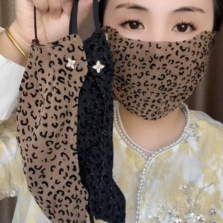 2025春夏新款豹纹冰感双层弹力防晒透气成人防护防尘防风防尘口罩