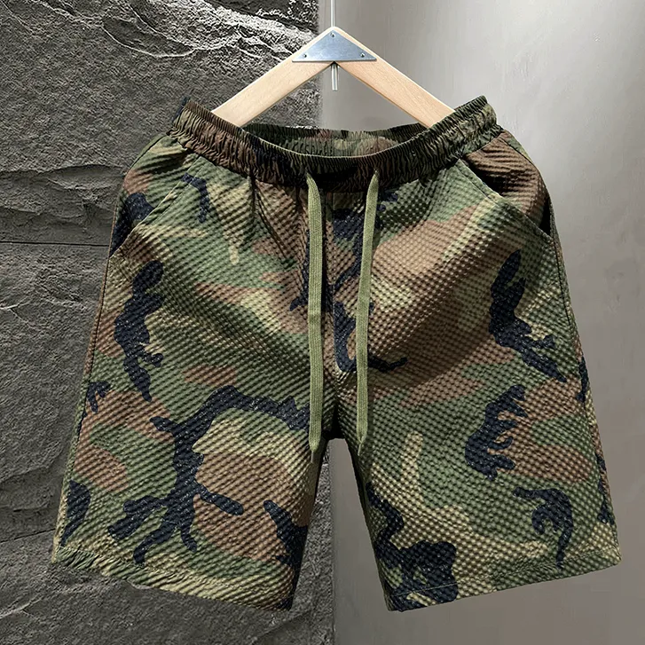 2025夏季新款迷彩速干户外运动短裤男韩版潮流宽松休闲五分沙滩裤