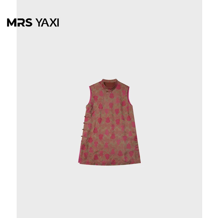 Mrsyaxi新中式真丝红云纱中长款连衣裙YX5052703